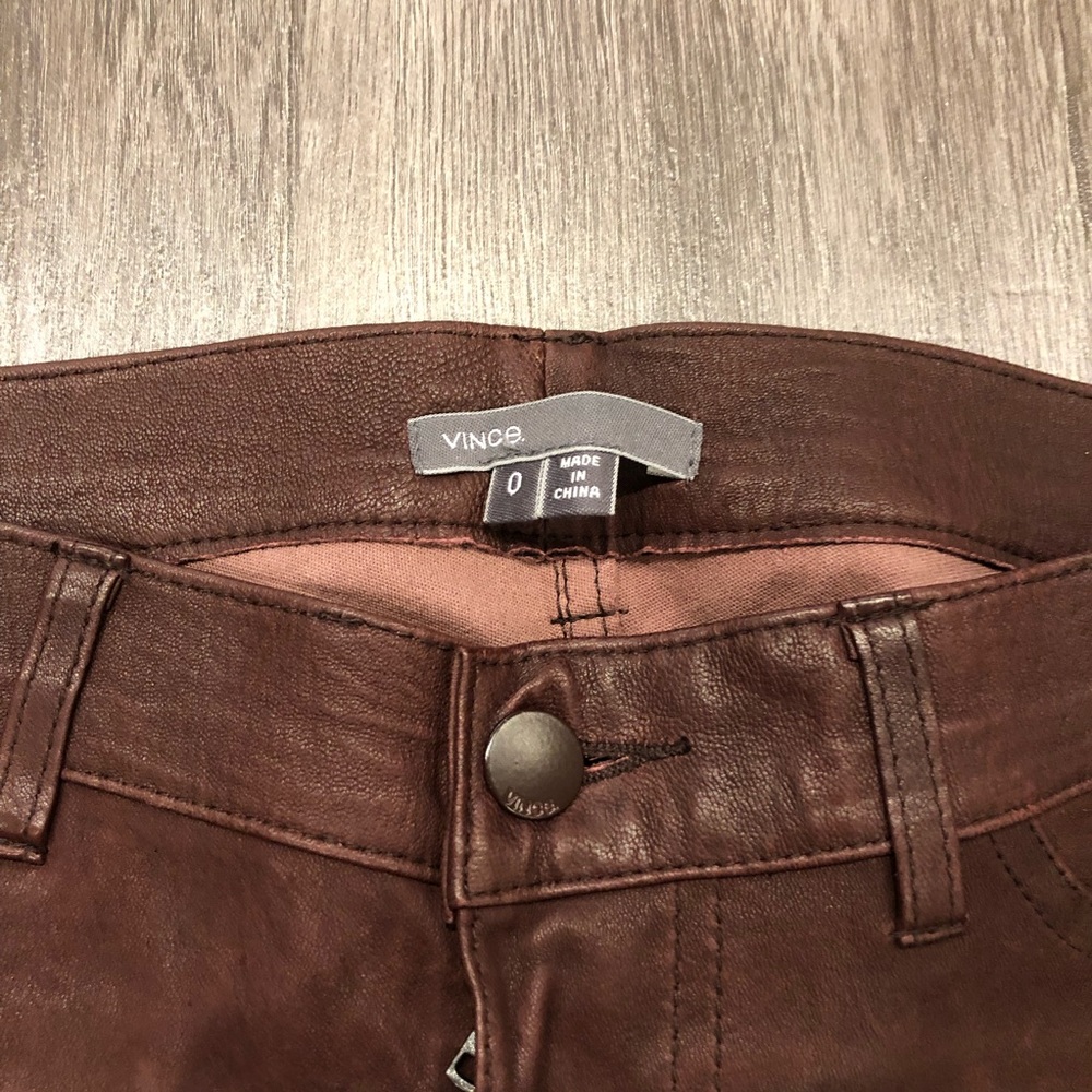 Vince Washed Leather Pants In Burgundy Merlot - Picture 5 of 8